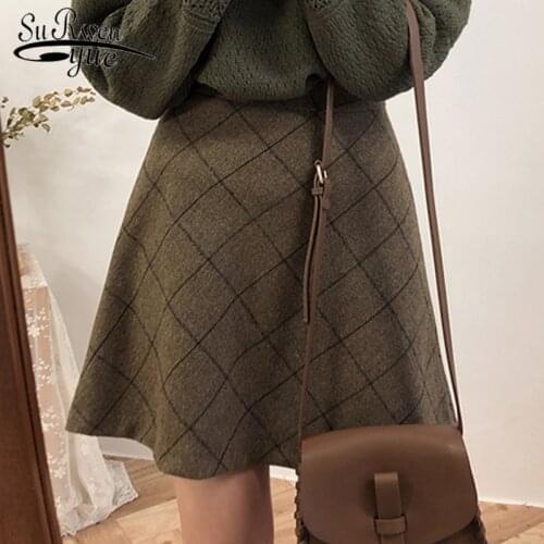 Korean Style Women Skirt Casual Autumn Plaid Above Knee Skirts High Waist Vintage Clothing for Women Mini Skirt 7446 50