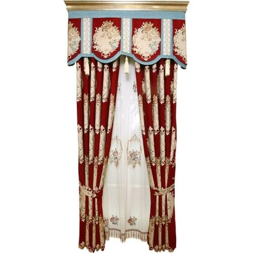 Big red European style high-end luxury jacquard embossed blackout curtains for living room curtains and bedroom high-quality