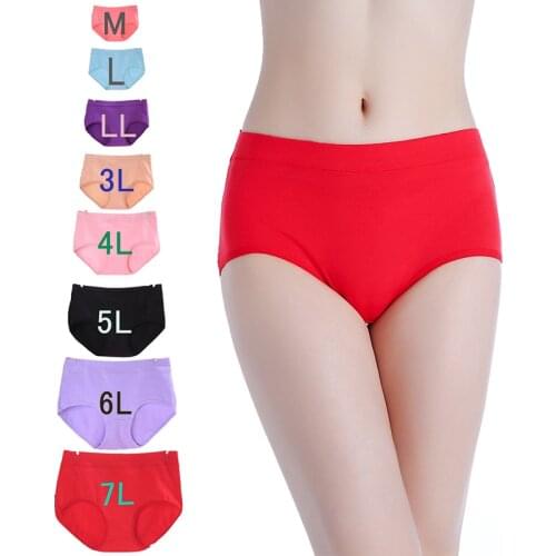 M-7XL Extra Large Size Underpants Cotton Briefs For Women Solid Mid-Waist Panties Elastic Underwear Winter Female Intimates