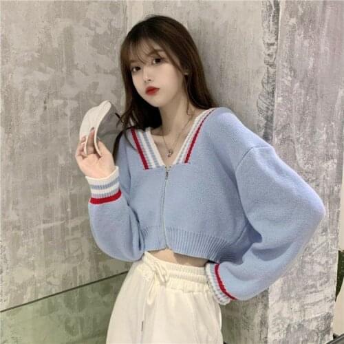 Woman Sweaters Cardigan Autumn and Winter Loose Short Sexy Midriff-Baring Sweater Female Cardigan Top