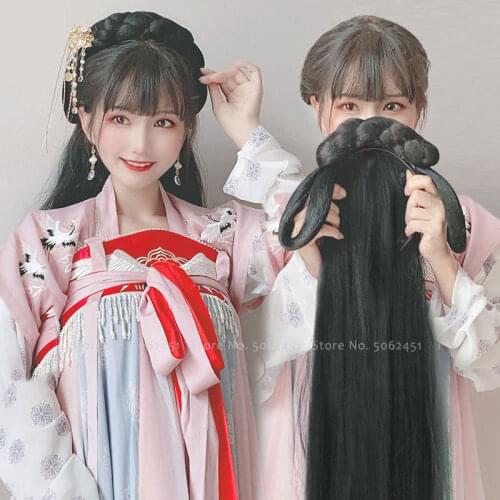 Women Traditional Chinese Style Hanfu Wigs Headwear Girls Stage Performance Headgear Ancient Oriental Headdress Cosplay Costumes