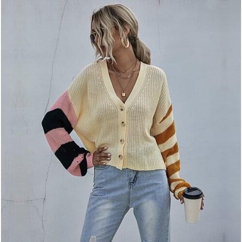 Women Casual Striped Oversized Knitted Cardigan 2020 Autumn New Arrival Women Sweater Buttons Batwing Sleeve Oversize Knitwear