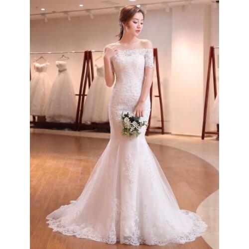 Mermaid Wedding Dresses Lace Beading Off The Shoulder Short Sleeve fishtail Ivory Bridal Gown With Train