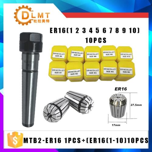1PCS handle MT2 ER16 MTB2 ER16A M10 Morse#2 taper holder collet chuck+10pcs spring collet 1/2/3/4/5/6/7/8/9/10MM