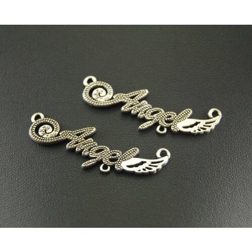 10Pcs Alloy Silver Color Angel Letter Charms Connector Jewelry Making DIY Handmade Craft DIY 43x13mm A833
