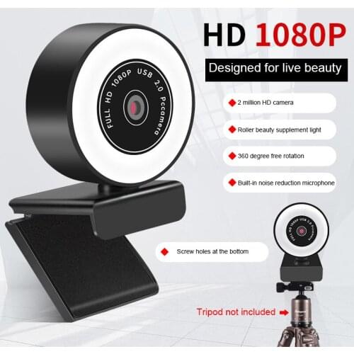 1080P High Definition USB Webcam Autofocus With Microphone Noise Reduvtion LED Light Camera For Desktop And Laptop Computers