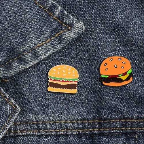 2pcs/Set Burger Lapel Pins For Girls Kids Cartoon Brooches Badge Denim Hat Bag Accessories Jewelry Enamel Pin Gift 2019 Hot Sale