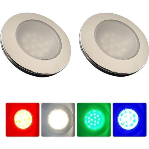 2PCS Marine Boat RV Stainless Steel Red Blue Green White LED Ceiling Cabin Dome Interior Light DC12V