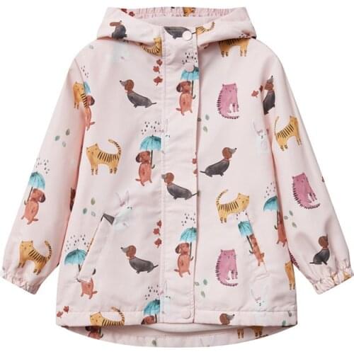 2021 Spring New Fashion 3-9yrs Girls Jacket Cartoon Printed Hooded Fleece Coat For Children Outwear Windbreaker For Kids Clothes
