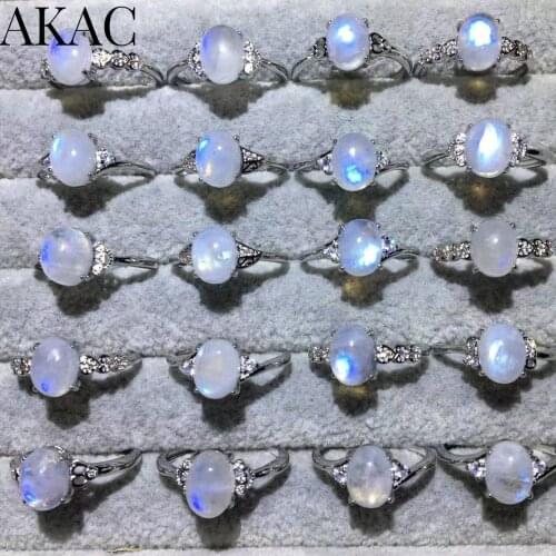 3rings/set approx8*10mm AKAC natural rainbow moonstone adjustable ring send randomly wholesale
