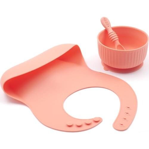 3Pcs Baby Silicone Bibs+Dinner Suction Bowl+Spoon Dishes Set Sucker Bowl Spoon Waterproof For Children Bib Solid Feeding Bowl Bi