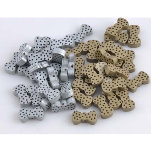 50pcs Gold and Silver Bowknot Pattern Wooden Spacer Beads For Jewelry making DIY 21x11mm MT1450X