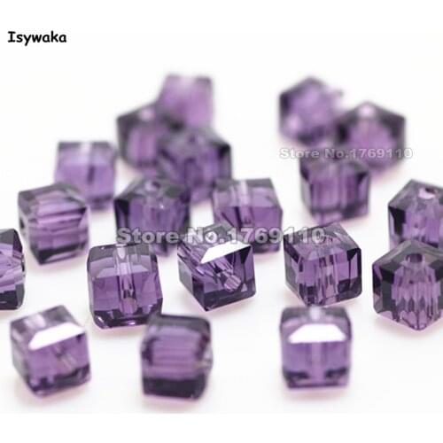 Isywaka 100pcs Purple Color Square 6mm Austria Crystal Beads Glass Beads Loose Spacer Bead for DIY Jewelry Making