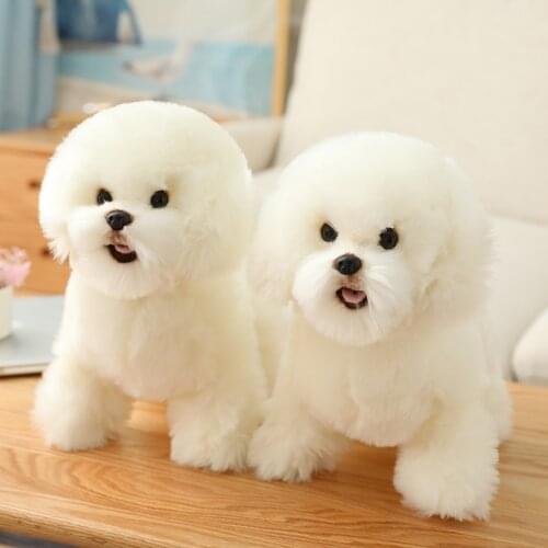 Bichon Frise Dog Stuffed Teddy Puppy Dog Plush Toy Cute Simulation Pets Fluffy Baby Dolls Birthday Gifts for Children 38cm