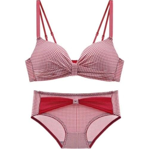 Sexy Bras Women Wireless Push Up Plaid Thin Cup Seamless Small Chest Beauty Back Underwear Femme Breathable Lingerie Sets