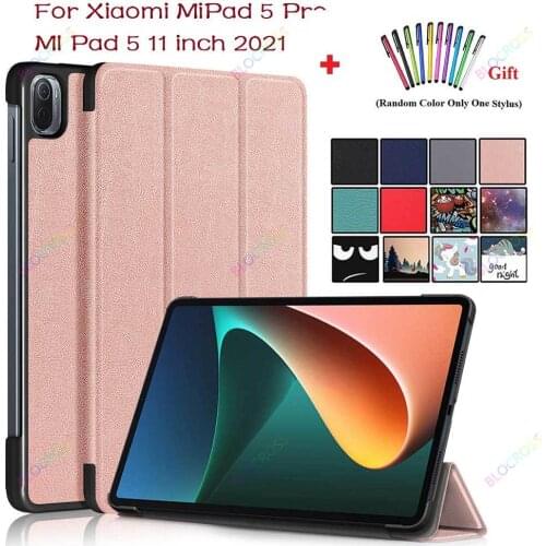 Tablet Funda for Xiaomi Mi Pad 5 Case 11 2021 11 Inch Fold PU Leather Clear Cover for Xiaomi Pad 5 Pro MiPad 5 Pro Case + Stylus