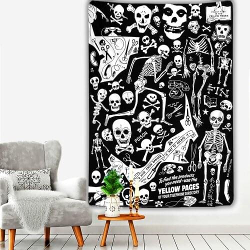 Black And White Mexican Skull Tapestry Halloween Wall Hanging Living Room Bedroom Home Witchcraft Hippie Mural Bone Art Decor