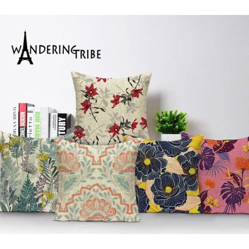 Retro Decor Cushion Cover Plant Flowers Colorful Home 45 x 45 cm Throw Pillow Case Farm House Decorate Sofa Cushions Covers