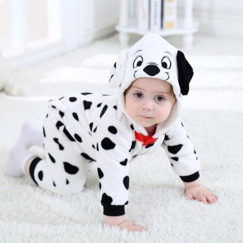 Baby Dalmatians Spotty Dog Cosplay Costume Kigurumi Cartoon Animal Rompers Infant Toddler Jumpsuit Flannel Halloween Clothes