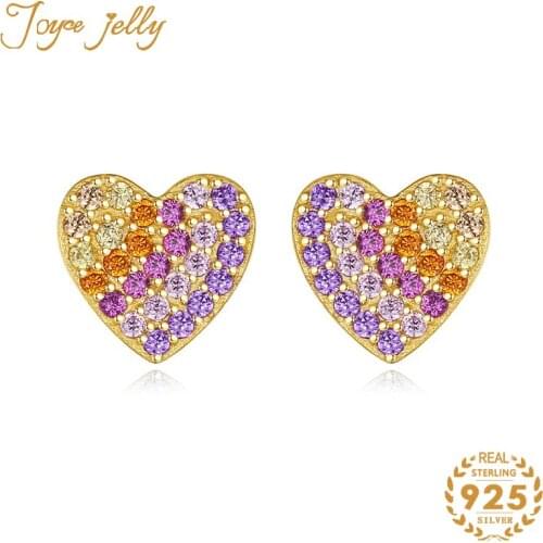 JoyceJelly Women Stud Earrings 925 Sterling Silver Colored Heart Design Women Fashion Jewelry Hot Selling Wedding Gift Wholesale