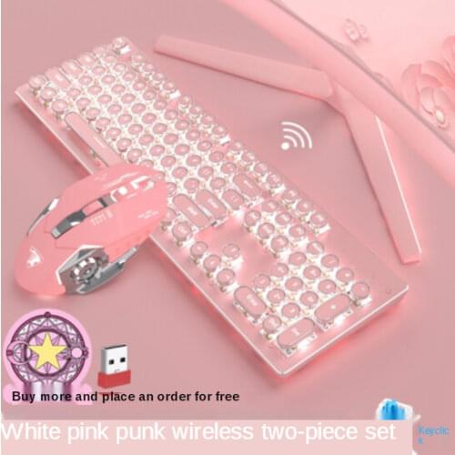 Pink net red punk retro real mechanical keyboard green axis cute girls with gaming laptop keyboard and mouse set