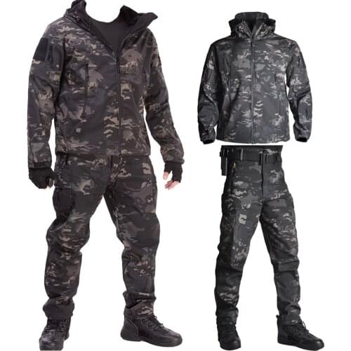 Plus Army Cloth Waterproof Airsoft Hunting Clothes Soft Shell Hunting Jacket Sets Tactical Jackets Pants Suit Shark Skin Militar