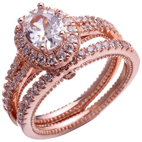Luxury Rose Gold Color Engagement Ring Sets for Women AAA Oval Brilliant Cz Stone Prong Set Rose Gold Color Wedding Jewelry