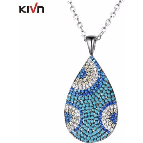 KIVN Fashion Jewelry Turkish Blue eye Pave CZ Cubic Zirconia Womens Girls Bridal Wedding Pendant Necklaces Birthday Gifts