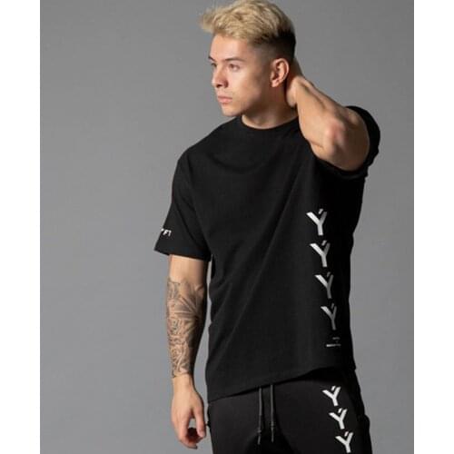 Men Fitness T Shirt Gym Bodybuilding Sport Running Breathable Quick Dry Short Sleeve Loose Casual Tshirt Cotton Black Summer Top