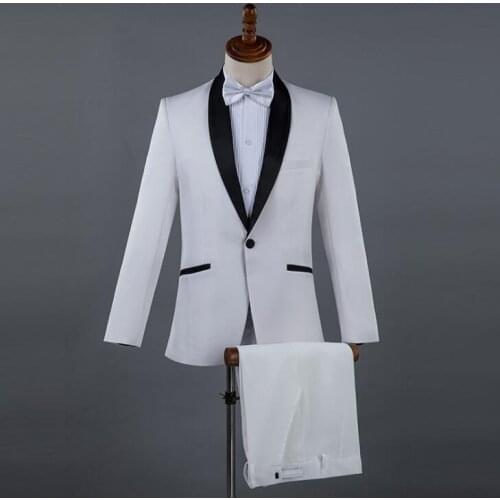 Blazer men groom suit set with pants mens wedding suits costume singer star style dance stage clothing formal dress white
