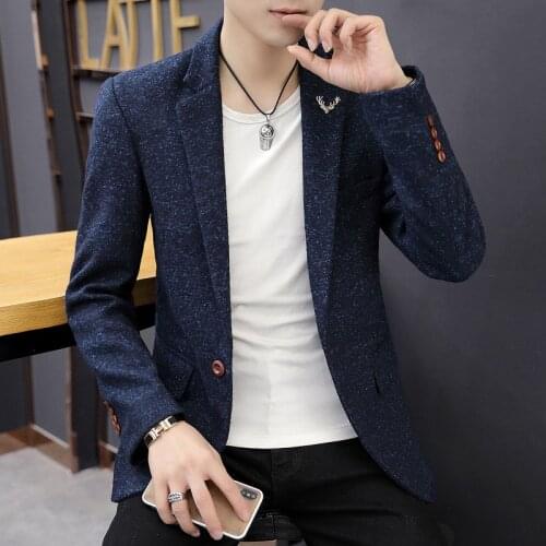 2021 Mens Spring Casual Solid Color Suit Woolen Trendy Slim-Fit Thick Handsome mens blazer