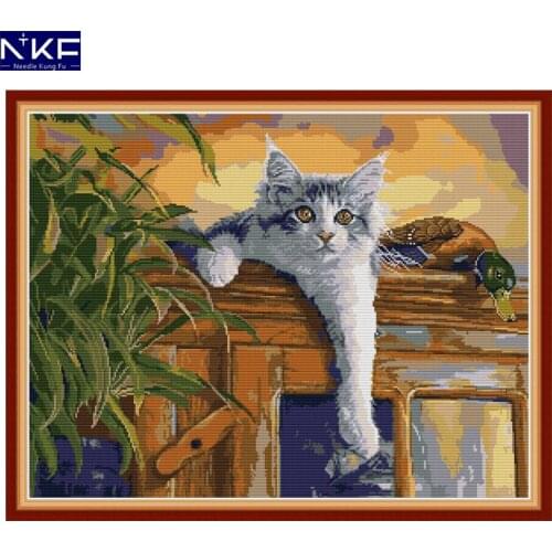 NKF Cat and Duck Animal Cross Stitch Set Handmade Craft Needlework Cross-Stitch Embroidery Kit Cross Stitch for Home Decor