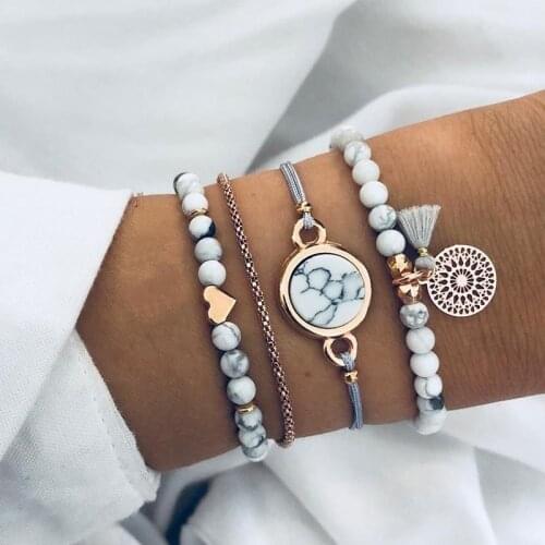 Bohemian Handmade Weave Heart Long Tassel Bracelet Sets Women 2020 New Vintage DIY Grey Rope Chain Bracelets Jewelry Gift