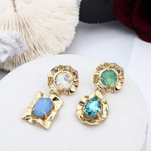 New colored gemstone inlaid simple temperament earrings