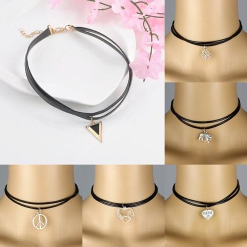 Charm Leather Hand Elephant Wing Dog Clover Animal Plant Choker Statement Jewelry Pendant Necklace DIY Vintage Goth Punk Collar