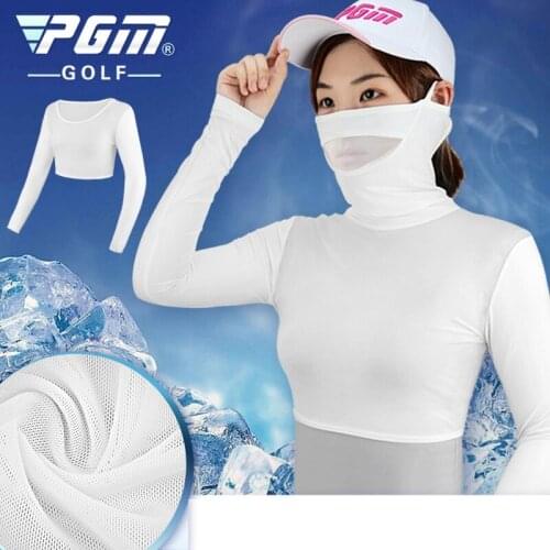 Pgm Women Golf Shirts Long Sleeve Ice Silk Golf Tops Ladies Sunscreen Anti UV Cropped Tops Shirts With Mask D0799