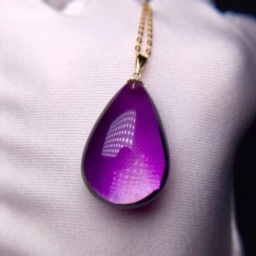 Genuine Natural Purple Amethyst Quartz Pendant 23x16x11mm Water Drop 18K Gold Women Men Amethyst Necklace Jewelry AAAAA
