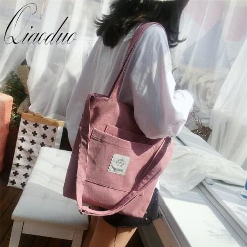 Qiaoduo Women Canvas Shoulder Bag Ladies Casual Corduroy handbag Soft Crossbody Bags Books Bag Female Handbag Shopping Bags