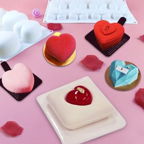 8/15 Holes Love Heart Mousse Silicone Cake Mold Valentines Day Baking Chocolate Silicone Mold Ice Cream Cake Decorating Mold