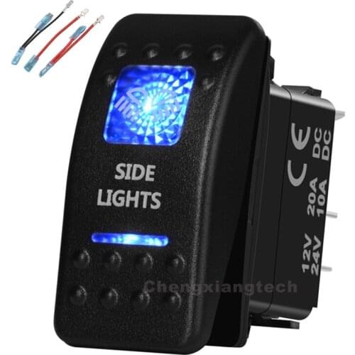 Blue Led 5 Pin on-off SPST Rocker Push Switch Side Lights Waterproof Overload protection Car Boat 12v/24v+Jumper Wires Set
