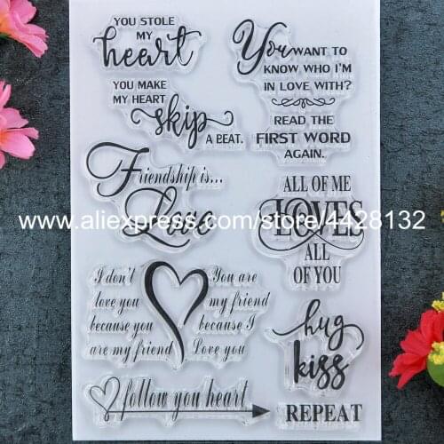 Words Heart Love hug kiss Scrapbook DIY photo cards rubber stamp clear stamp transparent stamp 11x16cm 9020227