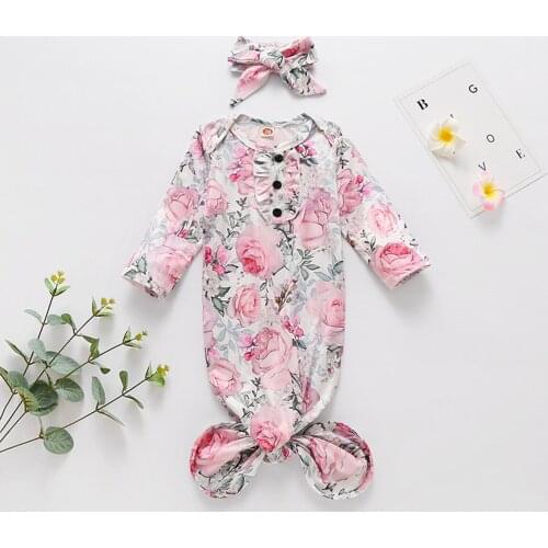 Baby Girls Sleepwear Nightgown Floral Print Sleeping Bag+Headband Set for Newborn Girls