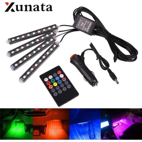 4 in 1 LED Car Interior Strip Lights Color Changing Music Light Sound & Remote LED Strip Light Lamp For Car Decration