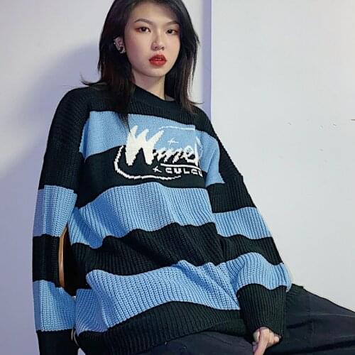 Womens sweaters long sleeve stripe oversized streetwear korean dropshipping top coat undefined harajuku kpop vintage clothes