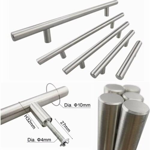 2-4Inch Door Cabinet T Bar Handle Stainless Steel Silver Kitchen Drawer Pull Knobs Furniture Cupboard Pulls Hardware Accessories