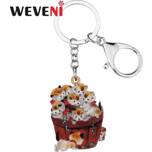 WEVENI Acrylic Sweet Orange Cat Kitten Barrel Tub Keychains Ring Fashion Purse Car Key Chain Unique Gift Jewelry For Women Girls