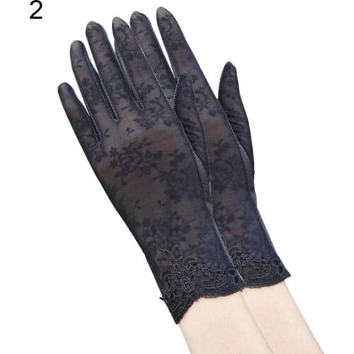 Lady Fashion Ice Silk Flower UV Protection Non-Slip Driving Screentouch Gloves