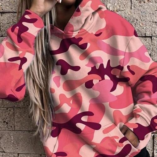 Classic Camouflage Print Women Hoodie Casual Loose Pocket Femme Streetwear Hooded Elegant Autumn Winter Lady Pullover Sweatshirt