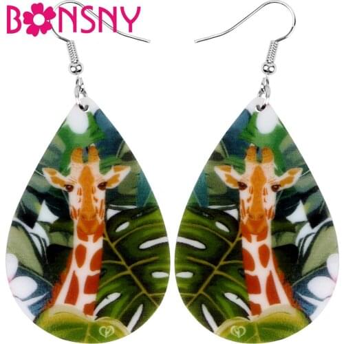 Bonsny Acrylic Anime Giraffe leaf Earrings Animal Drop Dangle Jewelry For Women Girls Teen Kid Charm Decoration Gift Accessories