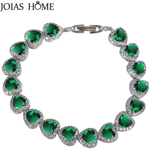 JoiasHome Delicate Heart shaped Bracelets for Women Silver 925 Jewelry Gemstones Emerald Charms Women Anniversary Gift Wholesale